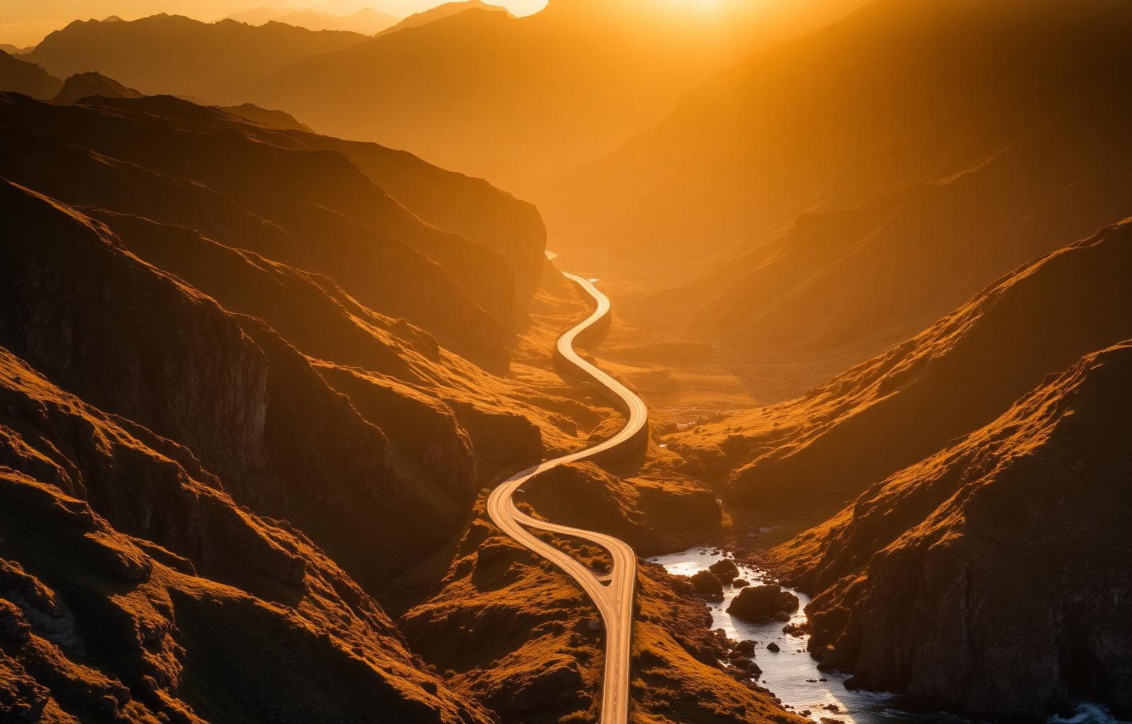 Mountain road at golden hour